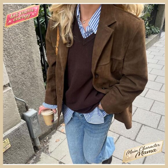 Oversized Faux Leather Blazer Jacket Women's Fall Fashion Trendy - Picture 7 of 7